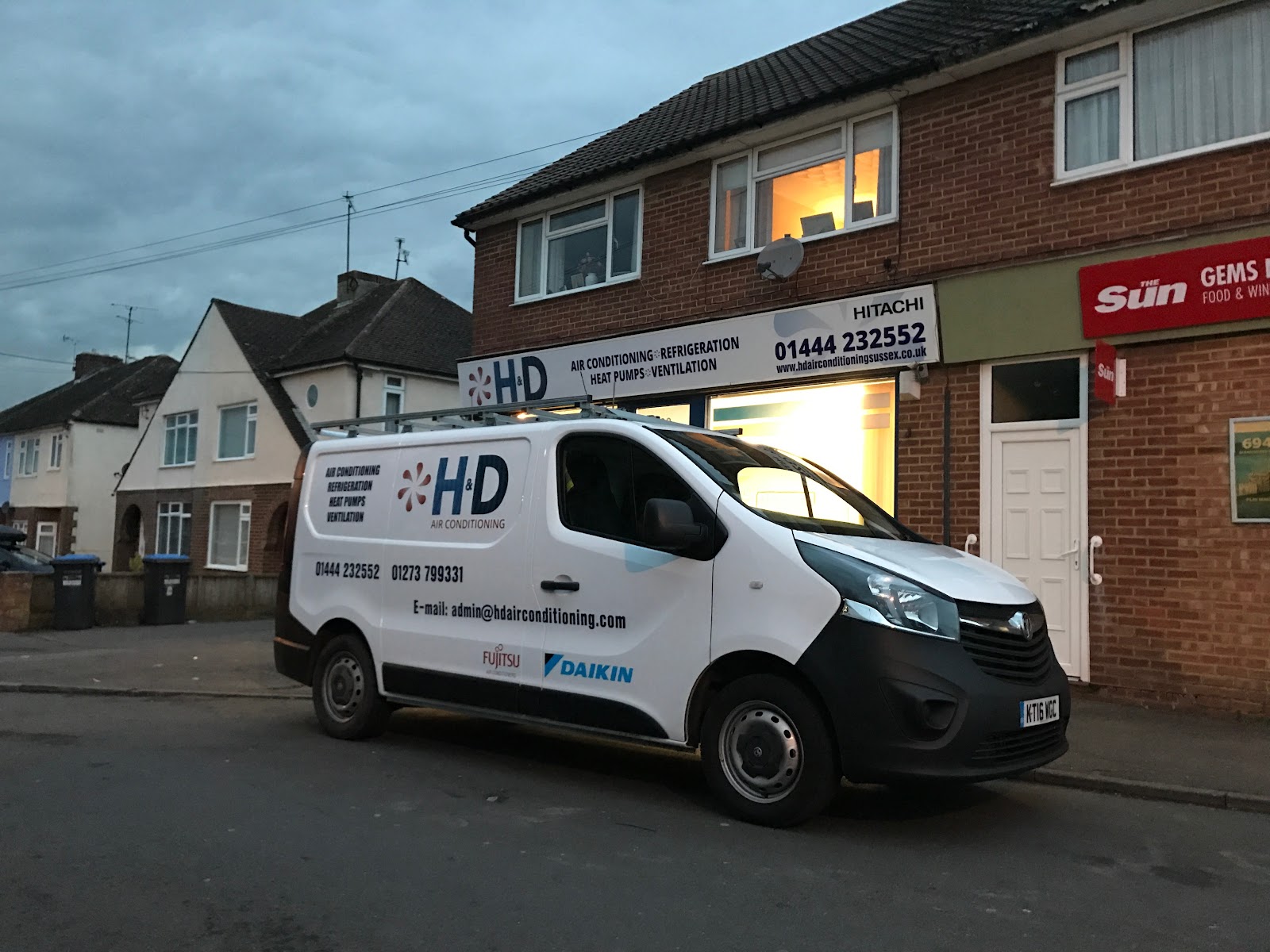 H&D Air Conditioning van signwritten by AMD Innovation, parked outside their shopfront