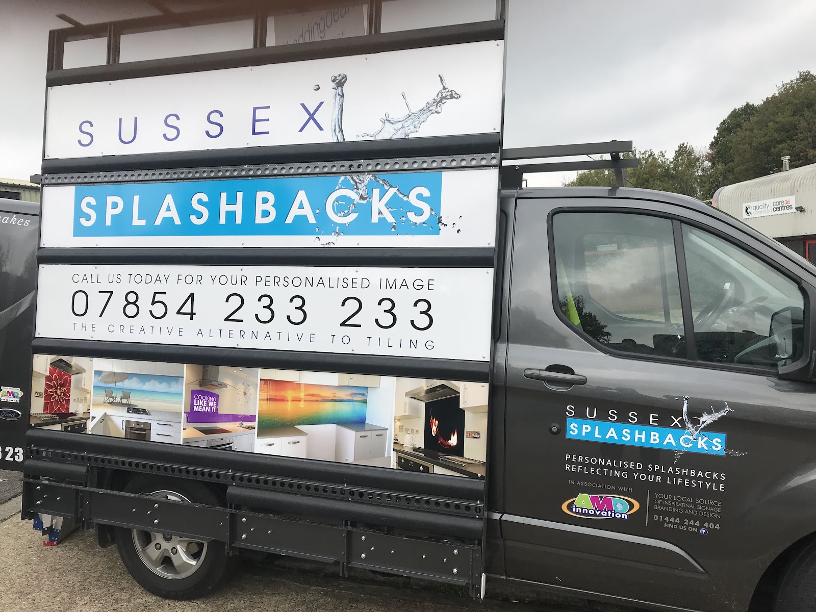 Sussex Splashbacks display vehicle with illuminated signage built by AMD Innovation